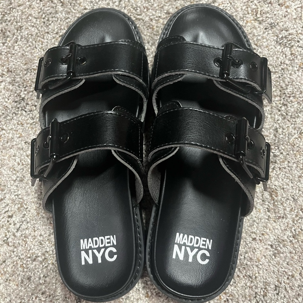 Madden NYC Black Buckle Sandals